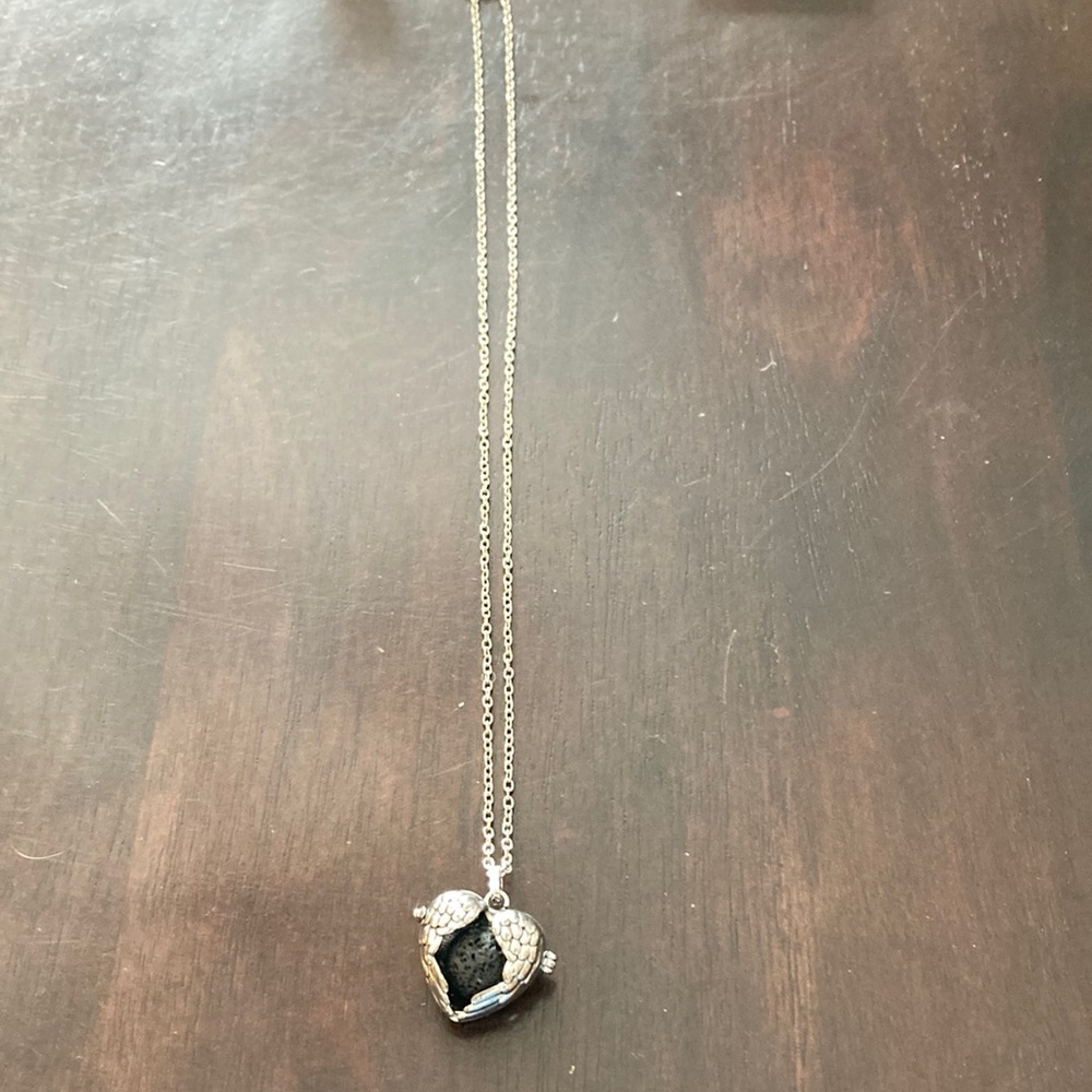 Angel wing Heart essential oil diffuser necklace with lava stone